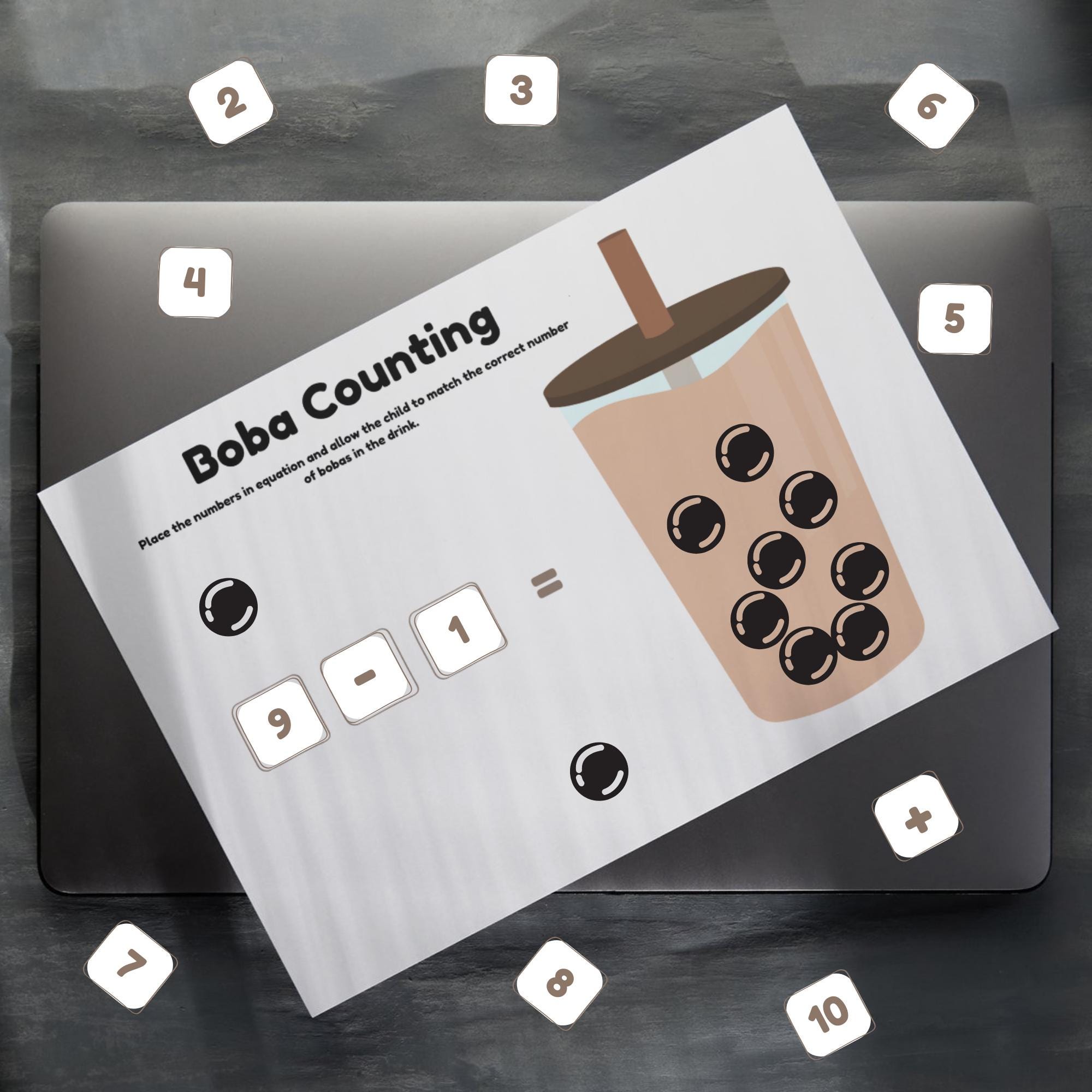 Boba Counting Printable Preschool Math Activity Cut & Paste Game Number ...