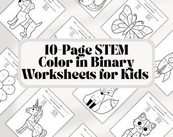 Schede di lavoro da colorare in codice binario / Attività di codifica STEM divertente (download digitale PDF)