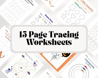 15-Page Tracing Worksheets for Kids | Printable Alphabet, Numbers & Shapes Practice