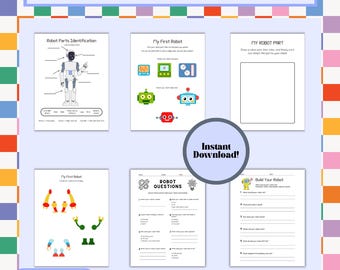 7-Page STEM Build-a-Robot Pack – Printable Robot Activity (Coloring, Cutting, Writing) for Toddlers & Early Elementary | Digital Download