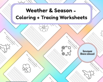 Weather & Seasons Worksheets Bundle – 12 Printable Pages (Digital Download) for Preschool -Kindergarten