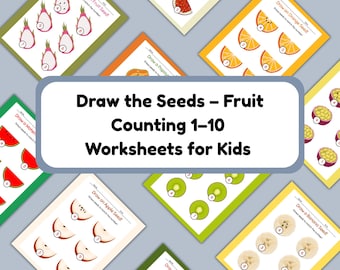 Draw the Seeds – Fruit Counting 1–10 Worksheets, Preschool & Kindergarten Math Activity Printable, Number Recognition Fine Motor Skills