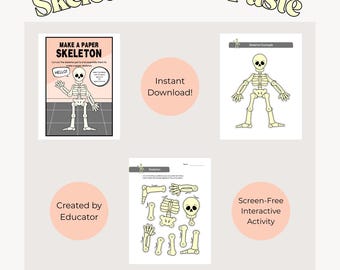 Printable Skeleton Craft for Kids, 3-Page DIY Halloween Cut & Paste Activity, Educational PDF Download