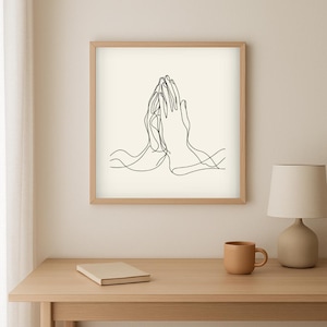 Praying Hands Line Art | Minimalist Christian Wall Print | Faith-Based Digital Download | Modern Religious Home Decor