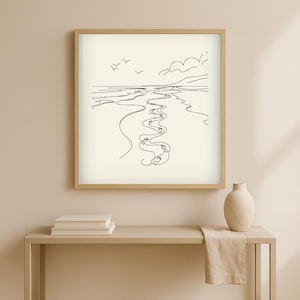 Footprints in the Sand Line Art | Minimalist Christian Wall Print | Faith-Based Digital Download | Inspirational Scripture Decor