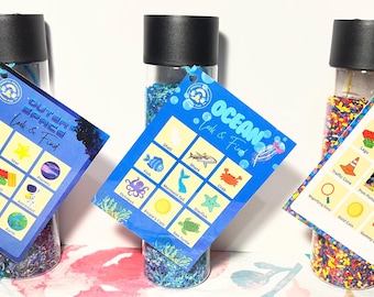 Look & Find Jar, “I Spy” inspired bottles. Sensory jars, travel, preschool activity, calming jar