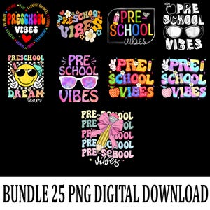 Preschool Vibes PNG, Cute Smile Face Back to School Design for Kids, Kindergarten Girls Sublimation Clipart Digital Download