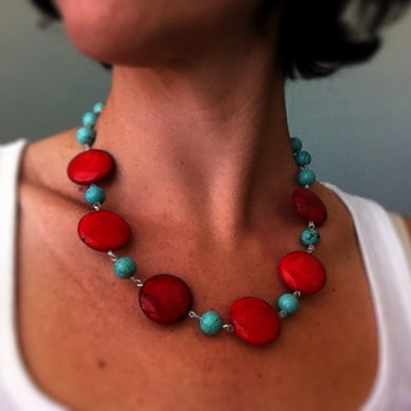 Turquoise and Red Necklace