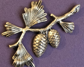 Pine Cone Branch Pin or Earrings: Antique Gold or Silver Finish