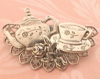 Beautiful Teapot and Teacup Brooch - 2 Styles - Tea Set Earrings - a Studio BZ Original and Best Seller