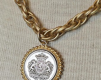 Majestic Coat of Arms Shield Pendant double-sided Equestrian Horse Coin Pendant Necklace