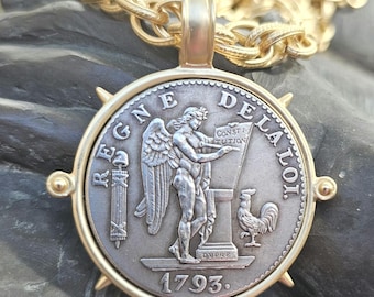 French Coin Statement Necklace-1700's Regne De La Loi Coin