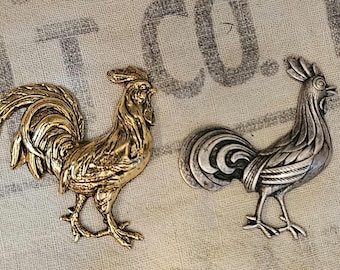 Strutting Cockerel Brooch or Earrings: StudioBZ Rooster Pin