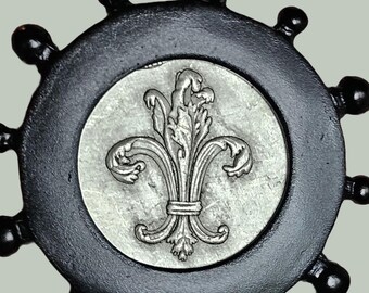 Bee & Fleur de Lis Coin Necklace: Antique Silver French Medal