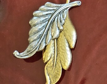 Elegant Leaf Pin with Mixed Metals
