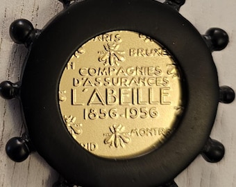 L'Abeille Bee Coin Necklace and Fleur de lis Coin; Double-Sided French Medal-Coin Necklace