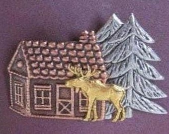Up North Cabin with Moose and Tree Pin - Northwoods - a BZ Designs Original