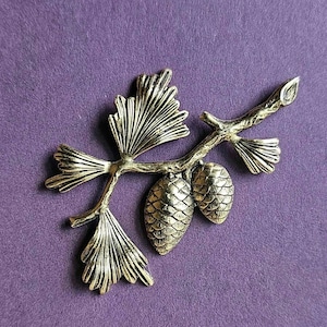 Pine Cone Branch Pin - Conifer Branch Brooch - Pine Cone Earrings