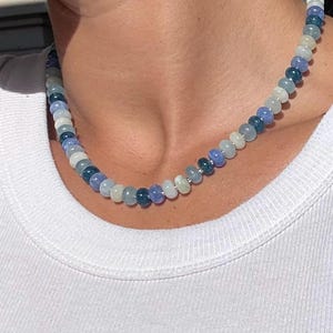 Blue beaded rondelle necklace