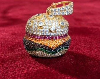 CZ Diamond 2.00Ct Round Cut burger Pendant Yellow Gold Plated Without Chain