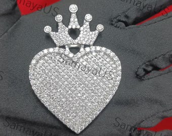 Heart Crown Pendant Round Cut Moissanite Solid 925 Sterling Silver, 14K White Gold Plating Women's Cluster Diamond Pendant, Gift For Her