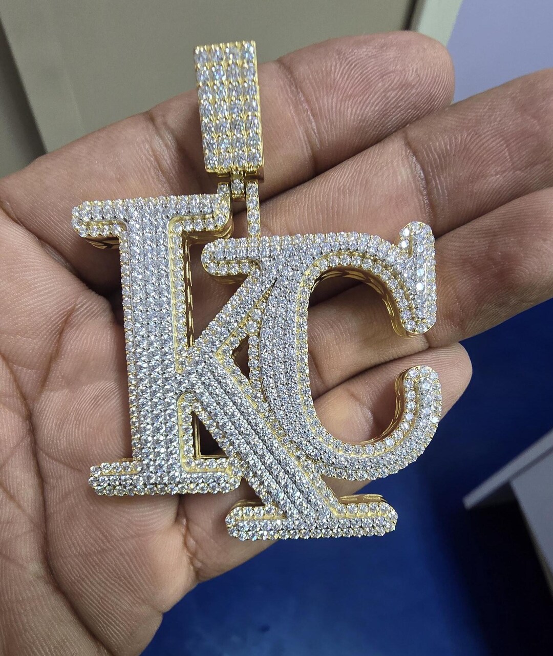 Rapper Pendant Numbers Round Cut Real Moissanite Custom Name Pendant, Rapper Pendant, KC ...