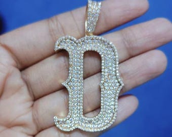 3Ct Round Cut Simulated Diamond Letter D Pendant 2'inch Pendant 925 Silver, 14k Yellow Gold Plated