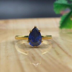 Sapphire Pear Cut Ring , Dainty Ring , Anniversary Gold Ring , Stacking Ring , Engagement Ring , Promise Ring, 14k Solid Gold, Handmade Ring