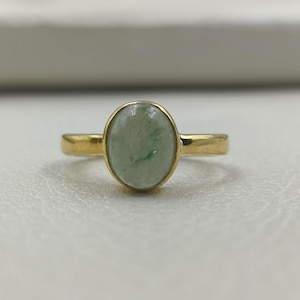 Anel com pedra preciosa prehnita natural, anel de prata esterlina em ouro amarelo, anel de presente artesanal, anel de destaque, joia com pedra preciosa prehnita natural