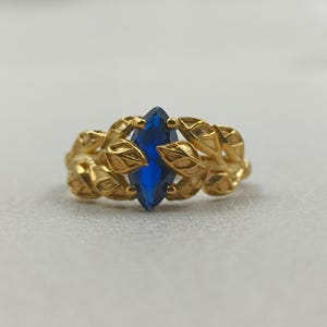 925 Sterling Silver Blue Sapphire Ring, Handmade Marquise Cut Leaf Band Ring, Beautiful Promise Ring, Dainty Ring, Christmas Gift