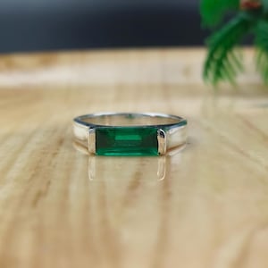 Emerald Baguette Stacking Ring, Emerald Ring, Baguette Stacking Ring, Baguette Ring, Handmade Ring May Birthstone Stacking Band Ring