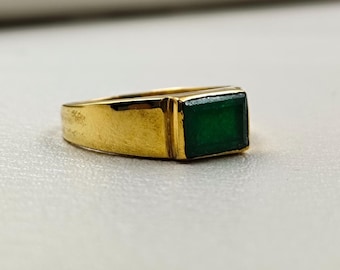 Anello da uomo in giada verde, anello importante, anello in argento 925, anello di fidanzamento, anello con pietra preziosa verde, anello in oro 14k, anello boho, anello con sigillo