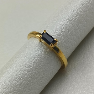 Black Onyx Engagement Ring, 14k Gold Plated, 925 Sterling Silver Ring, Solitaire Ring, Wedding Ring, Minimalist, Onyx Baguette Cut Ring