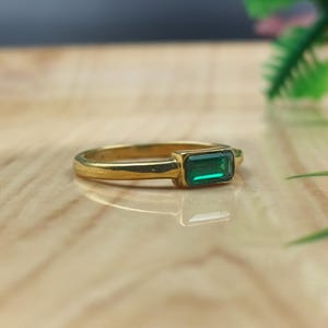 Emerald Baguette Ring, Stacking Ring, Gemstone Ring, Emerald Jewelry, May Birthstone, Emerald Ring, Gold Ring, Silver Ring, Gift for Her
