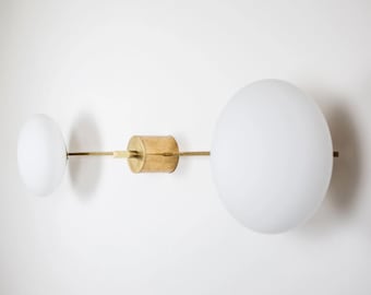 Mid-Century Opaline Globe Brass Chandelier - Sputnik Flush Mount Light Fixture