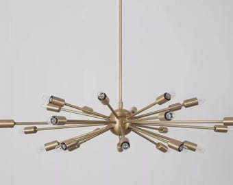 Sputnik Chandelier Lighting Mid Century Modern – Gold Brass Starburst Ceiling Fixture, Atomic Style Modern Ceiling Pendant
