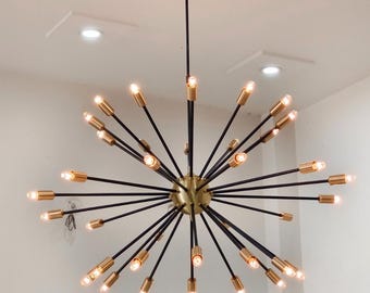 Mid Century 36 Arm Starburst Brass Ceiling Chandelier Italian Fixture Modern Sputnik Stilnovo Industrial Vintage handicrafted Decor