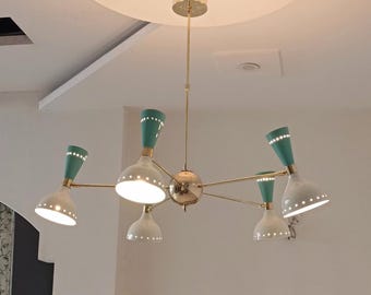Mid Century Diabolo 5 Arm 10 Lights Brass Ceiling Chandelier Italian Fixture Modern Sputnik Stilnovo Industrial Light Vintage decor