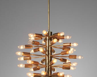 Mid Century Modern Messing 30-flammiger Kronleuchter - Stilnovo Style