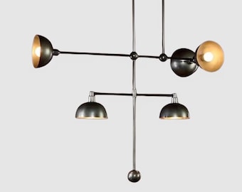 Lámpara de techo móvil de latón con cinco brazos y diseño trapezoidal de mediados de siglo, luminaria italiana, decoración de arte vintage