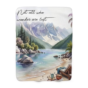 Cozy Adventure Sherpa Fleece Blanket, Inspirational Travel Throw, Gift for Wanderlust Lovers, Camping Decor, Bedroom Accessory