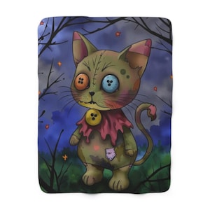 Whimsical Cat Sherpa Fleece Blanket, Cozy Gift for Cat Lovers, Halloween Decor, Couch Throw, Soft Plush Blanket