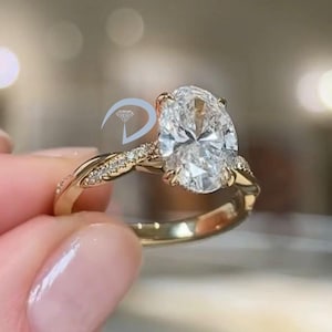 3 CT Moissanite Twisted Engagement Ring Oval Shaped Twist Band Ring Vintage 14K Solid Gold Engagement Ring Infinity Ring Proposal Ring Women