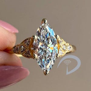 14K Solid Yellow Gold Marquise Cut Solitaire 3CT Marquise Cut Moissanite Ring Filigree Wedding Ring 6 Prongs Anniversary Gift For girlfriend