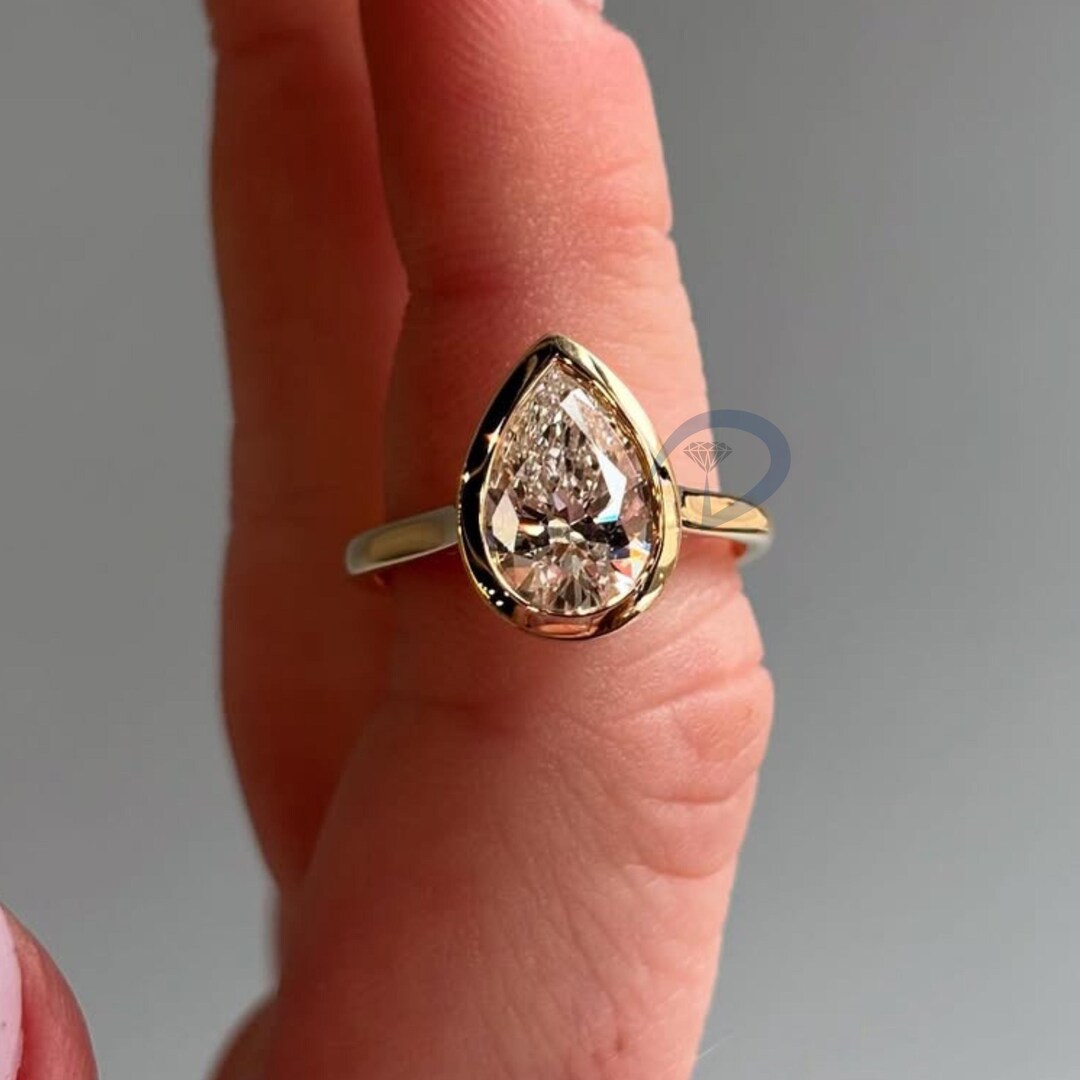 2 Carat Pear Shaped F/VS1 Lab Grown Diamond Engagement Ring 14k Solid ...