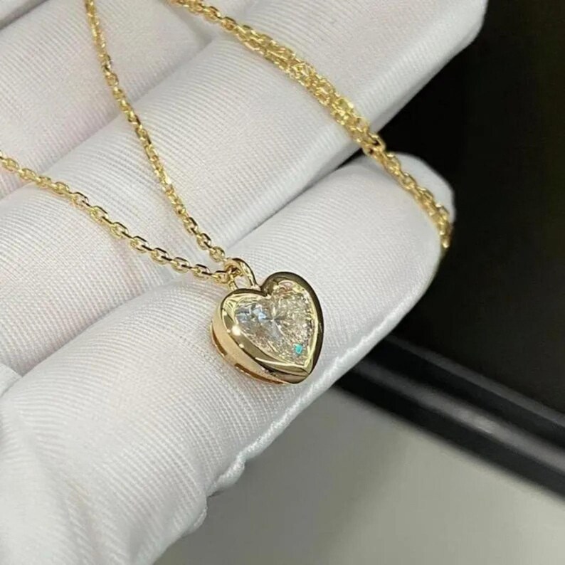 Bezel Set 8 MM Heart Cut Colorless Moissanite Diamond Pendant, 925 ...