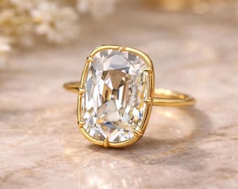 5 CT Old Mine Cut Elongated Cushion Moissanite Ring, Bezel Set Engagement Ring, 14K Gold Vintage Style Wedding Anniversary Ring for Women