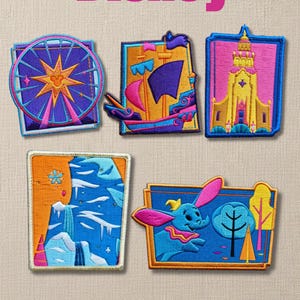 Walt Disney World Embroidered Patches - Dumbo, Castle, Pirates Ship, Star Ferris Wheel Iron On Applique for Jacket Backpack Bag, Disney Trip