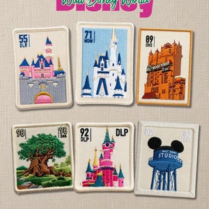 Walt Disney World Embroidered Stamp Patch - Magic Kingdom Castle, Hollywood Studios, Animal Kingdom Iron On Applique for Jacket Backpack Bag