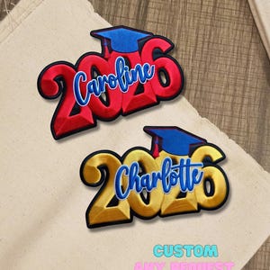 Parche de graduación personalizado 2026 – Parche bordado termoadhesivo con nombre personalizado y birrete de graduación, regalo para la promoción de 2026